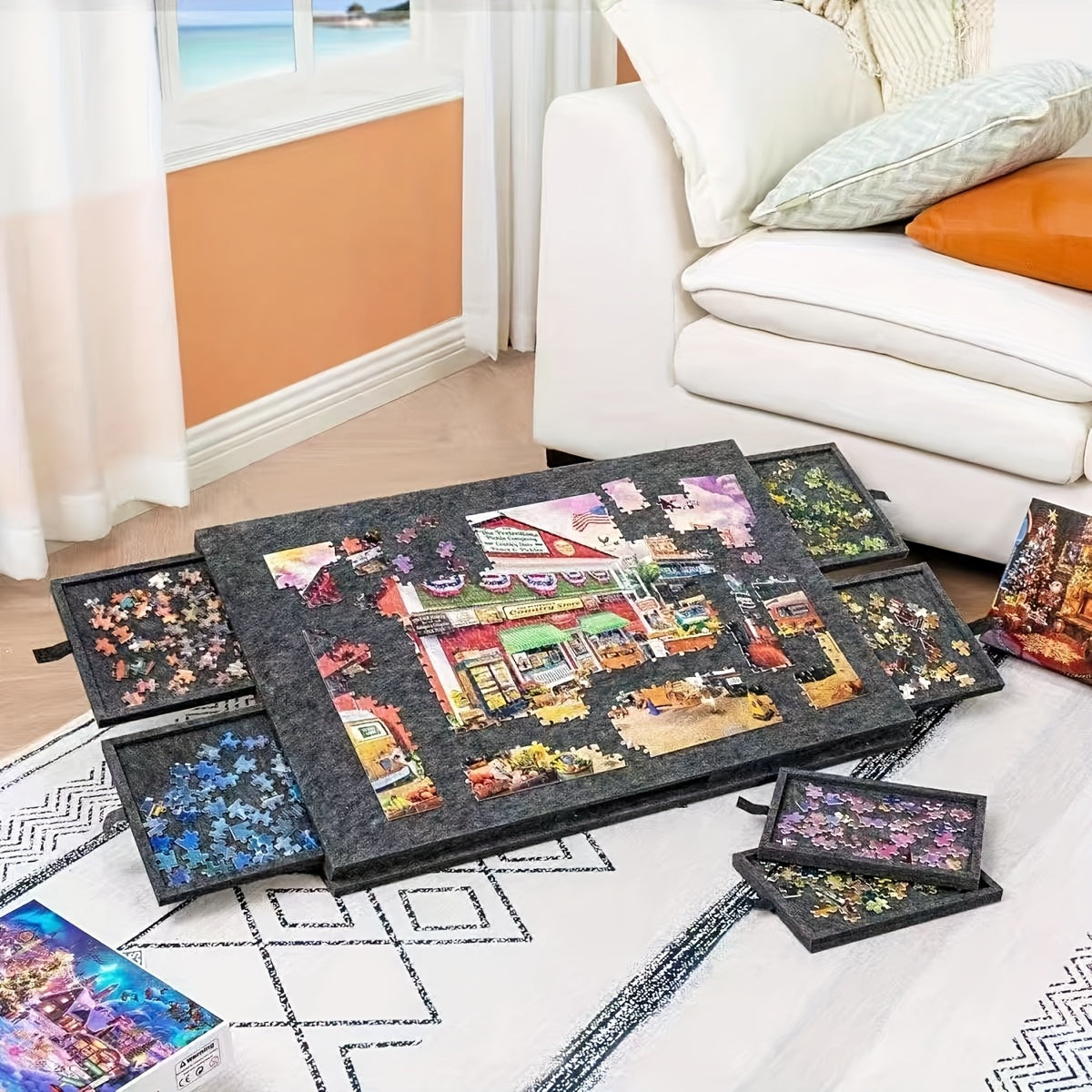 Portable Puzzle Mat with 1000pcs Thick Felt Board and Stand