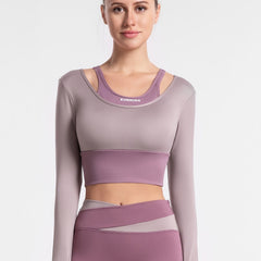 Quick Dry 2-in-1 Padded Workout Top for Women Long Sleeve Yoga Top