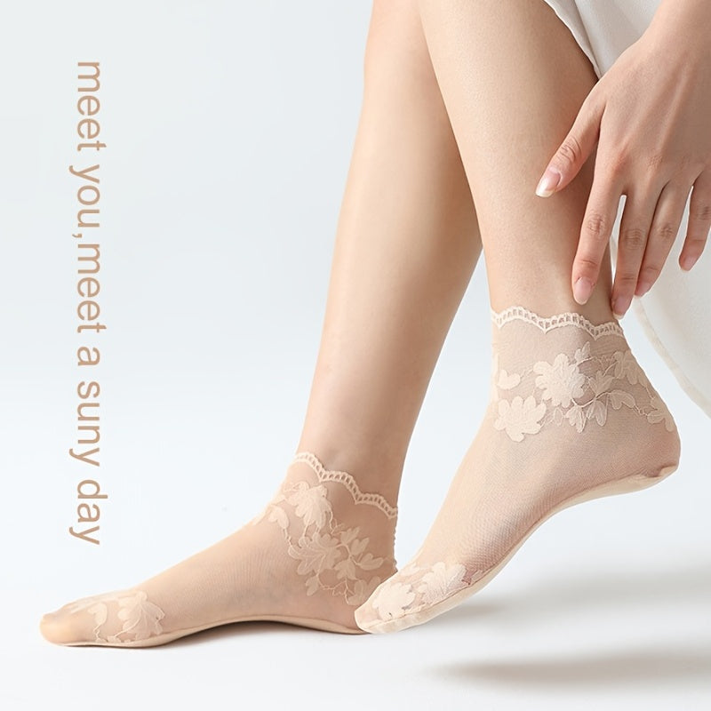 5 Pairs Floral Lace Short Socks Women's Stockings