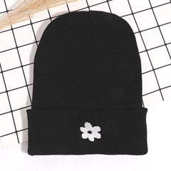 Embroidered Small Flower Beanie Winter Warm Ski Hat Unisex