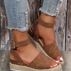 Peep Toe Platform Espadrille Sandals Ankle Strap Slingback Wedge Sandals