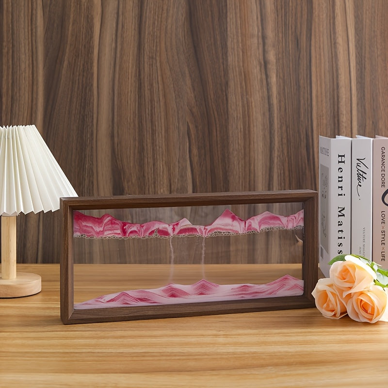 15-Inch Pink 3D Sand Art Hourglass with High Glass Art and Wooden Frame