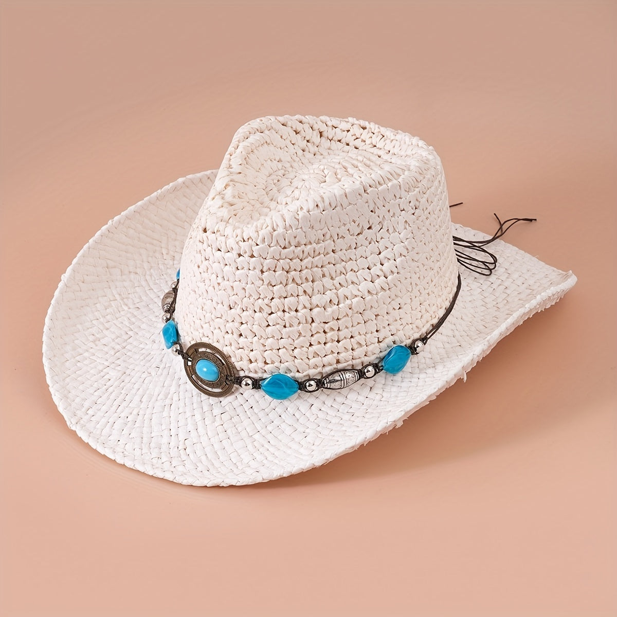 Boho Braid Rope Cowboy Hat Wide Brim Western Straw Jazz Hat