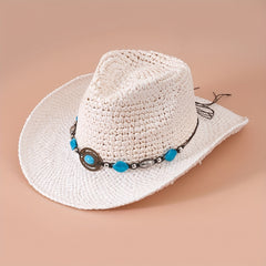 Boho Braid Rope Cowboy Hat Wide Brim Western Straw Jazz Hat