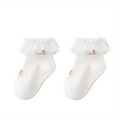 Girl's Princess Mesh Cotton Socks, Breathable Mid Tube Socks
