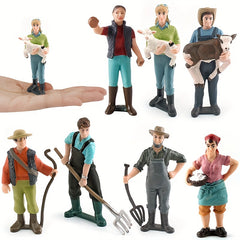 Realistic Farmer and Worker Feeding Chickens Plowing Field Model 23 Dolls