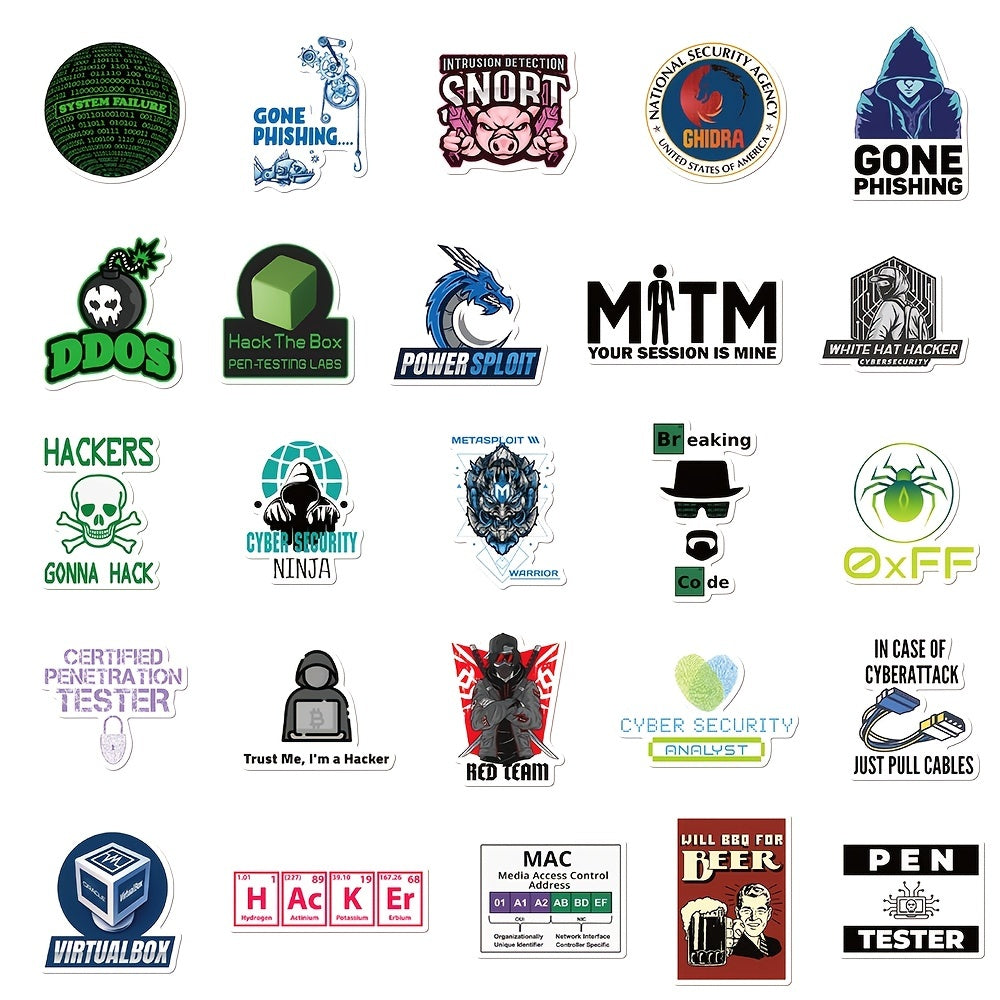 50 Unique Hacker Programming Stickers for Laptops Skateboards Helmets