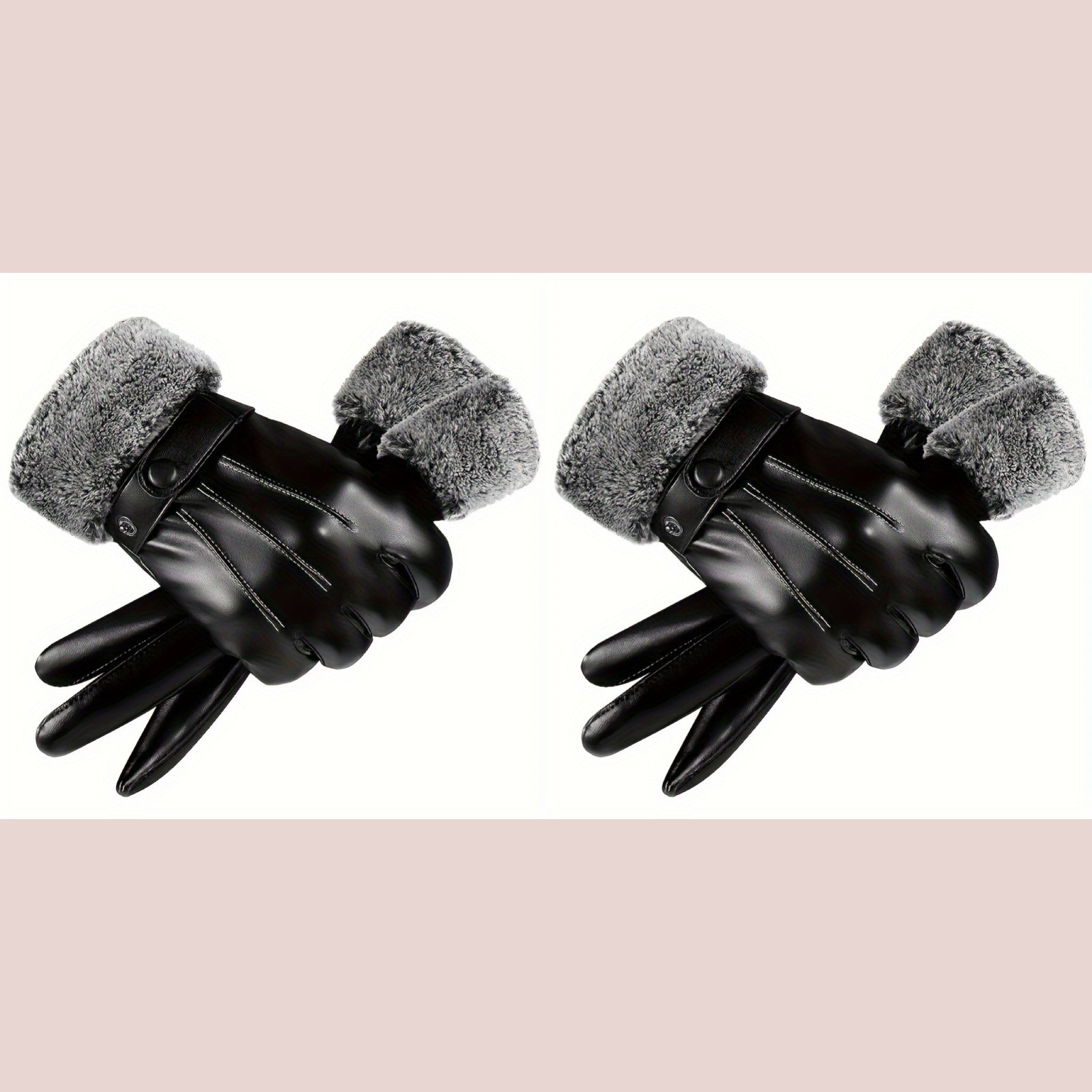 Men's Warm Gloves Motorcycle Riding Cold proof Leather Gloves Plus Velvet