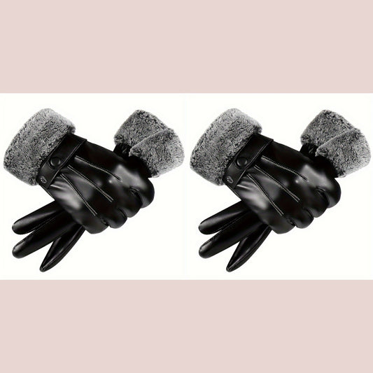 Men's Warm Gloves Motorcycle Riding Cold proof Leather Gloves Plus Velvet