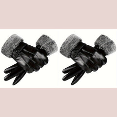 Men's Warm Gloves Motorcycle Riding Cold proof Leather Gloves Plus Velvet