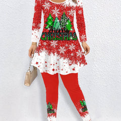 Christmas 2 Piece Set Women's Slogan & Tree Print Top & Leggings