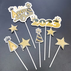 8pcs Happy Year Paper Cake Cupcake Toppers Party Supplies Decor