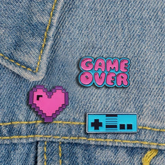 Girl's Game Over Video Game Heart Shape Letter Alloy Brooch