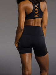 Mesh Stitching Yoga Shorts Ribbed Waist Activewear
