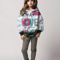 Western Style LOVE Print Sunflower Graphic Hoodies Girls Pullover