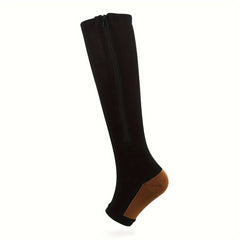 Copper Compression Socks 15-20 mmHg Knee High - Open Toe Zipper - Men & Women