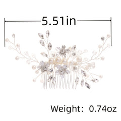 Silvery Flower Hair Comb Faux Pearl Rhinestone Bride Wedding Accessories