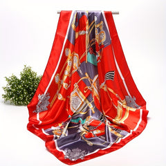 Silk Square Scarf Classic Print Satin Shawl Windproof Head Wrap