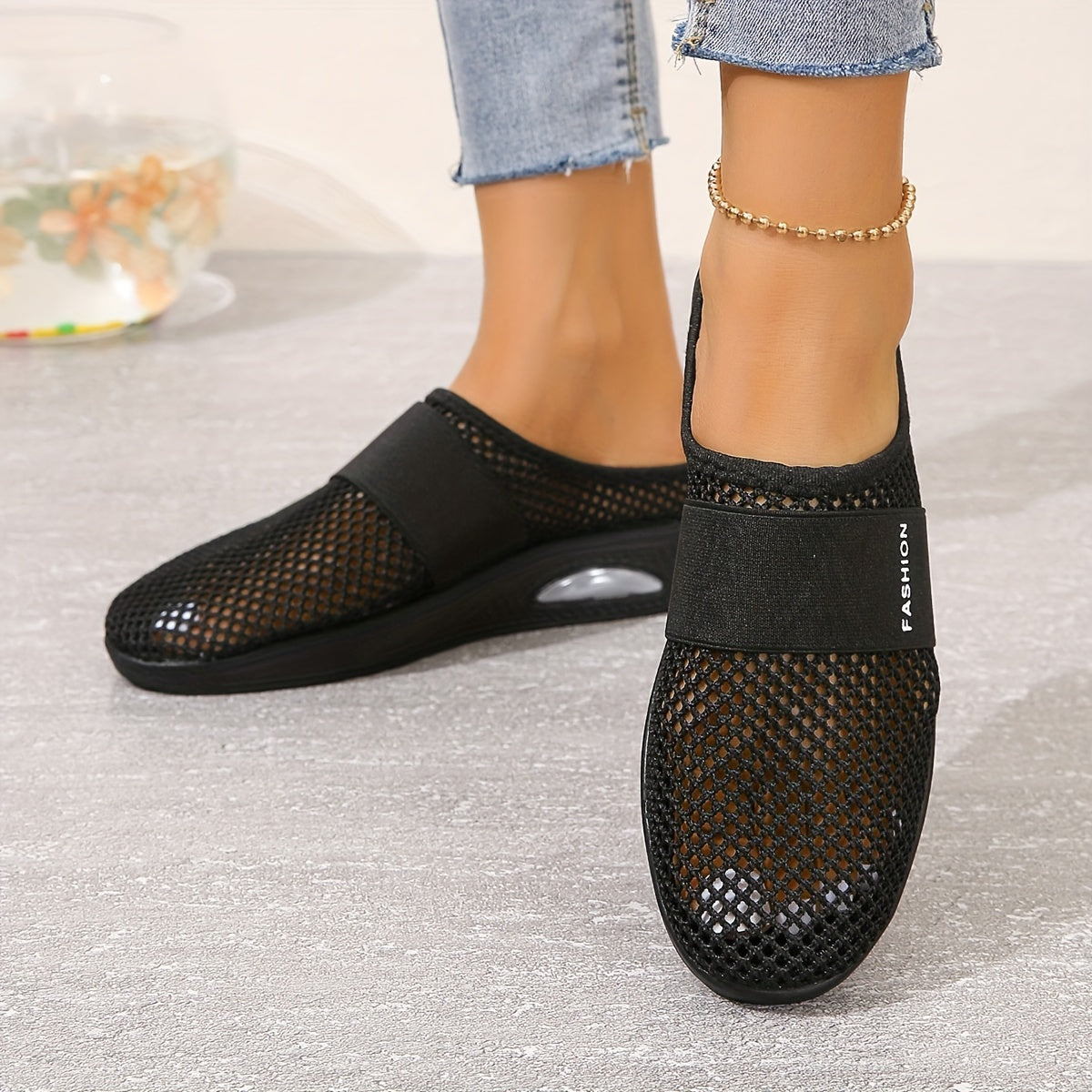 Solid Mesh Sports Slippers Air Cushion Backless Sandals Women Footwear