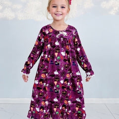Halloween Elements Girl's Nightgown Lace Decor Long Sleeve Nightdress