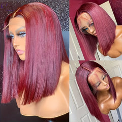 Short Bob Cut Straight Human Hair Wig 180 Density with Natural Hairline