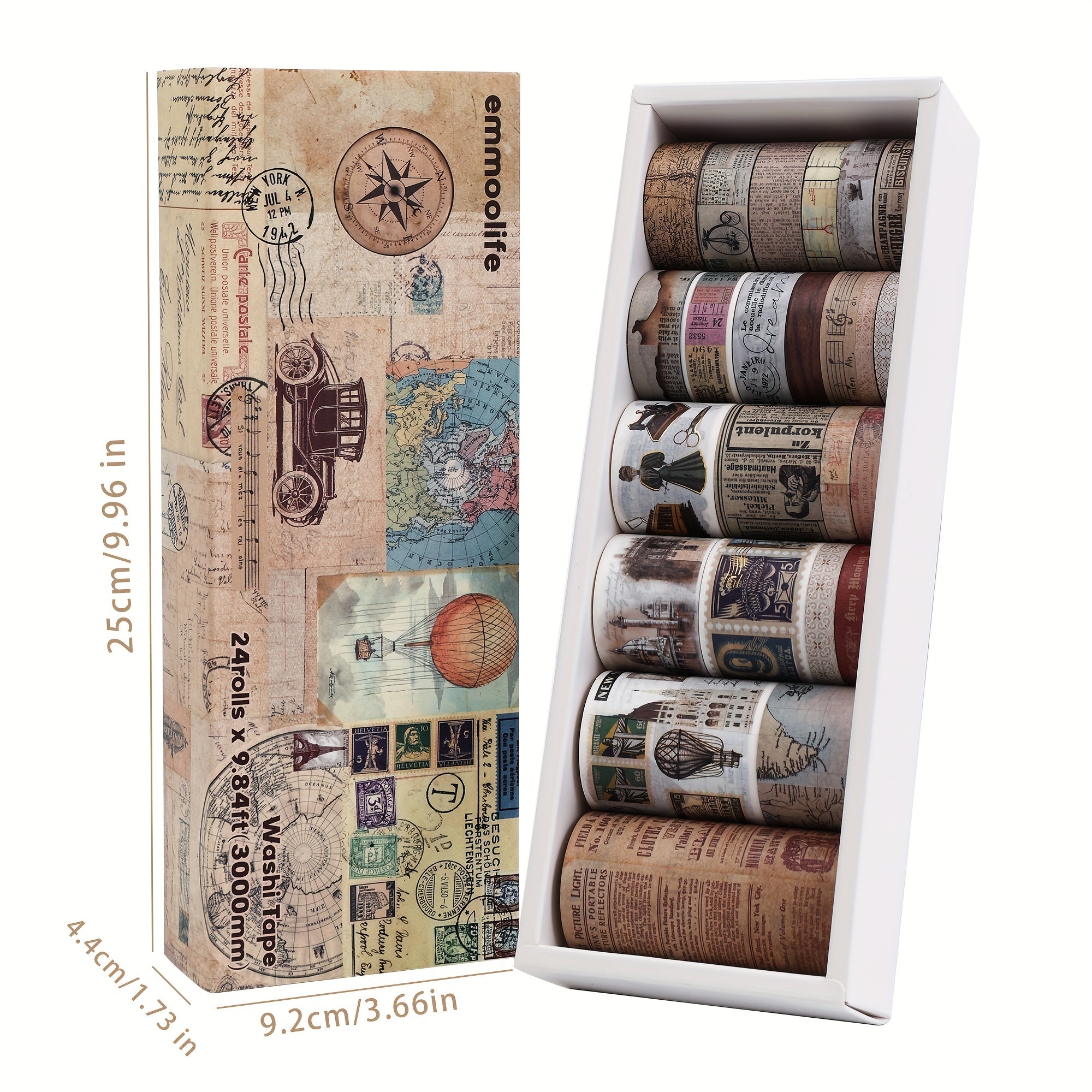 Vintage Washi Tape Set Antique Car Buildings Map Stripe Writable Washy Tapes