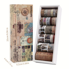 Vintage Washi Tape Set Antique Car Buildings Map Stripe Writable Washy Tapes