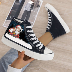 Christmas Santa Print Plush Lined Thermal Chunky Canvas Sneakers
