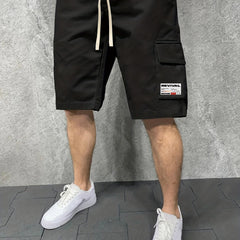 Men's Casual Cargo Shorts Solid Stretch Elastic Waist Drawstring