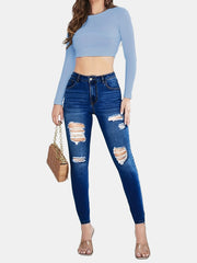 High Waist Skinny Jeans Slim Fit Distressed Denim Pants
