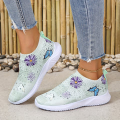 Women's Flower & Butterfly Sneakers Slip On Outdoor Shoes Breathable Woven