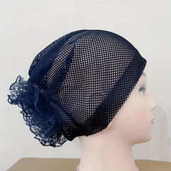 Solid Mesh Turban Cap Soft Beanie Elastic Underscarf Hat Women Chemo Hats