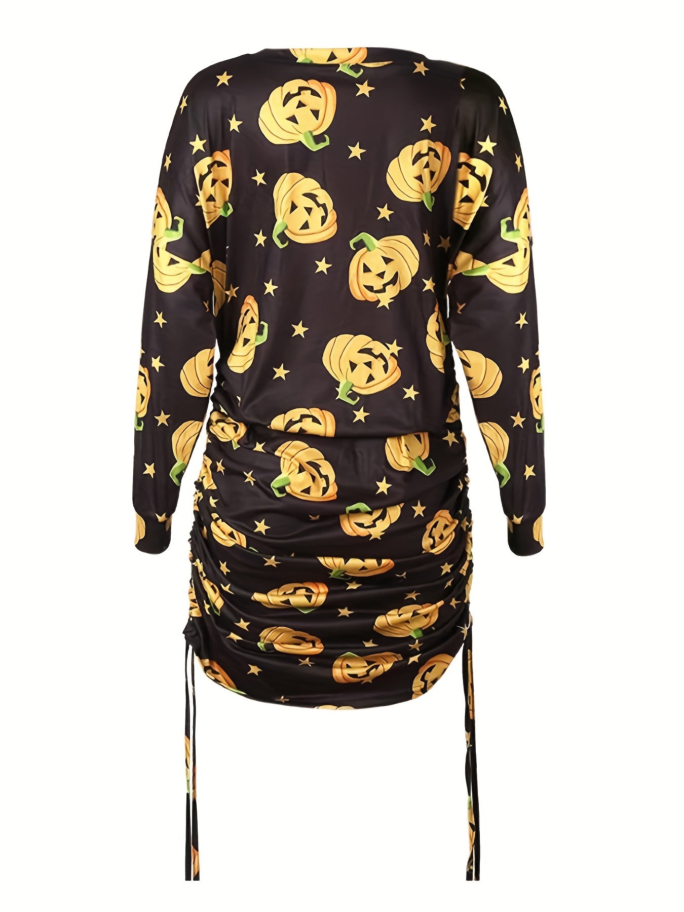 Pumpkin Print Long Sleeve Casual Dress