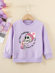 Skull Pom Hat Girls Sweatshirt Casual Fit Toddler Kids Tops Pullover