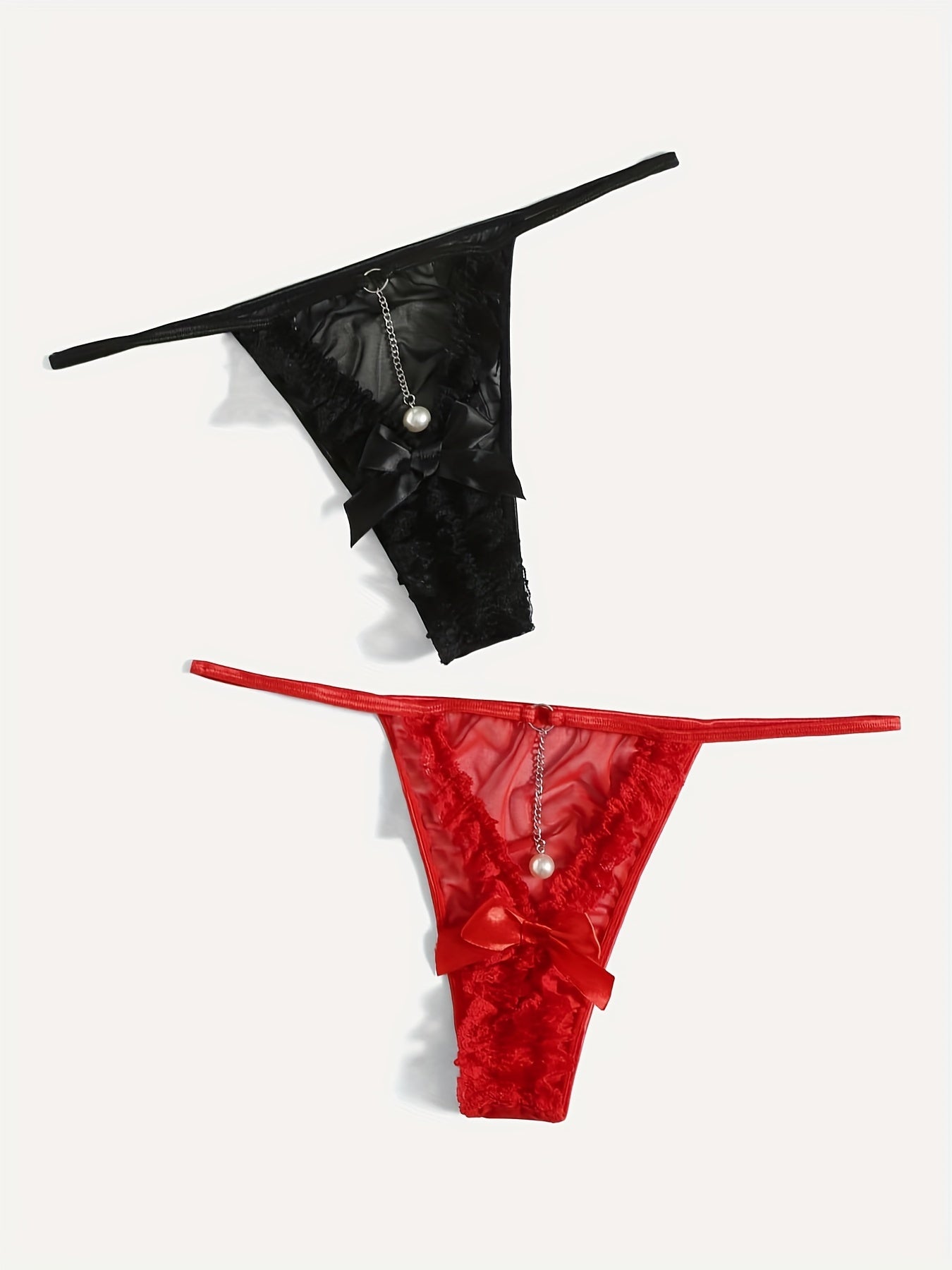 2 Pack Plus Size Sexy Panties Set Women's Plus Chain Decor Lace G String Briefs