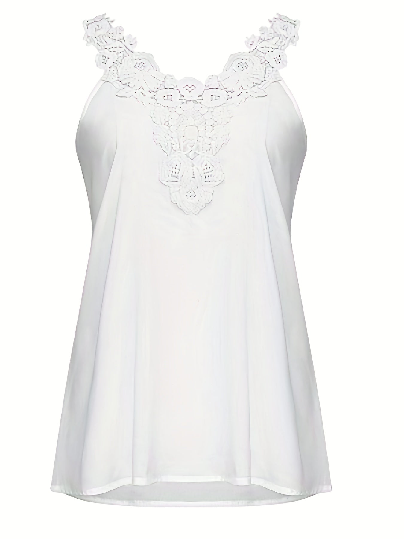 Floral Lace Stitching Tank Top Crew Neck Summer Sleeveless