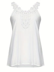 Floral Lace Stitching Tank Top Crew Neck Summer Sleeveless