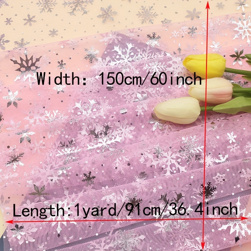 1pc Christmas Snowflake Tulle Silvery Decal Organza Mesh Cloth DIY Fabric