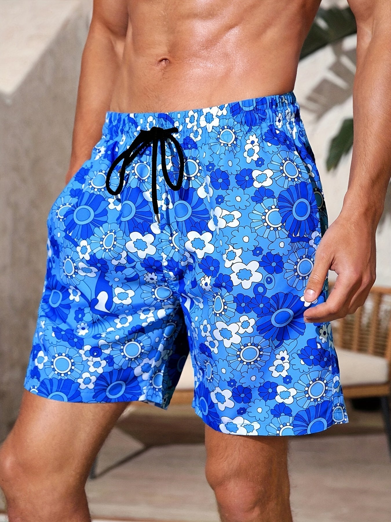 Men's Floral Print Swim Trunks for Summer