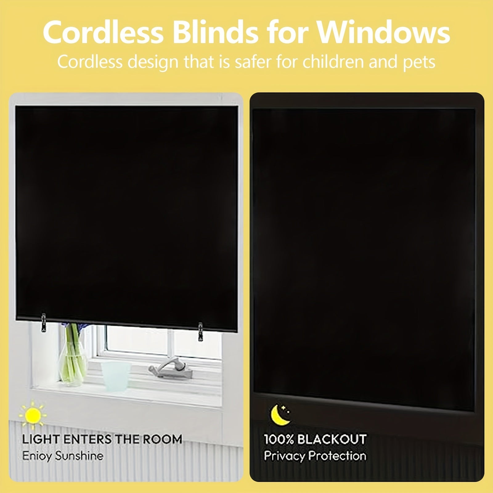 Blackout Roller Shades Cordless Window Blinds Thermal Insulated UV Protection
