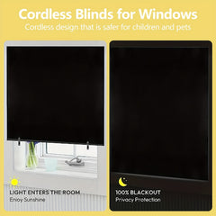 Blackout Roller Shades Cordless Window Blinds Thermal Insulated UV Protection