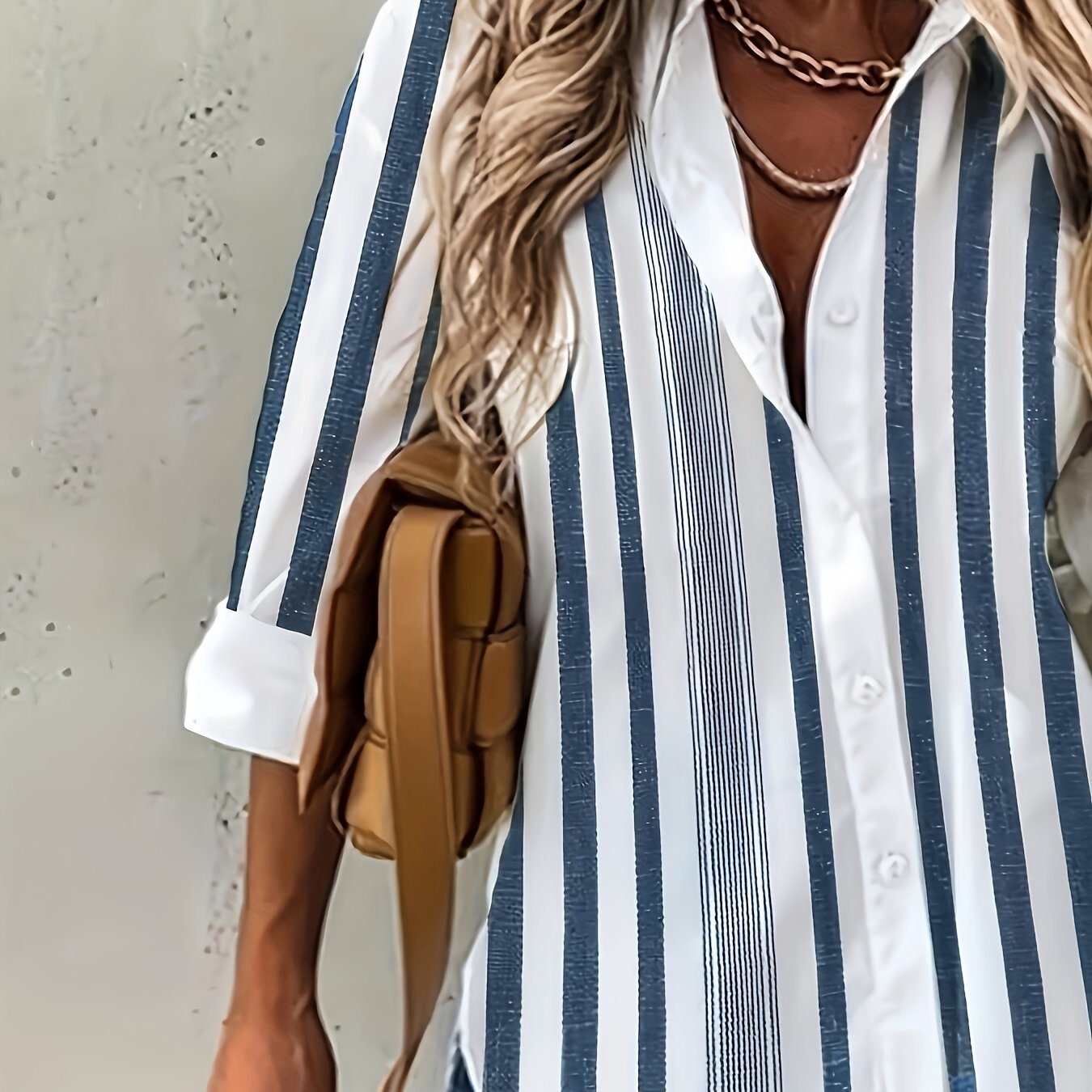 Stripe Print Button Up Long Sleeve Top