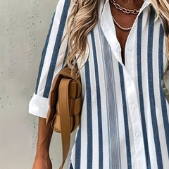 Stripe Print Button Up Long Sleeve Top