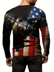 Eagle Print Men's Long Sleeve Tee For Autumn