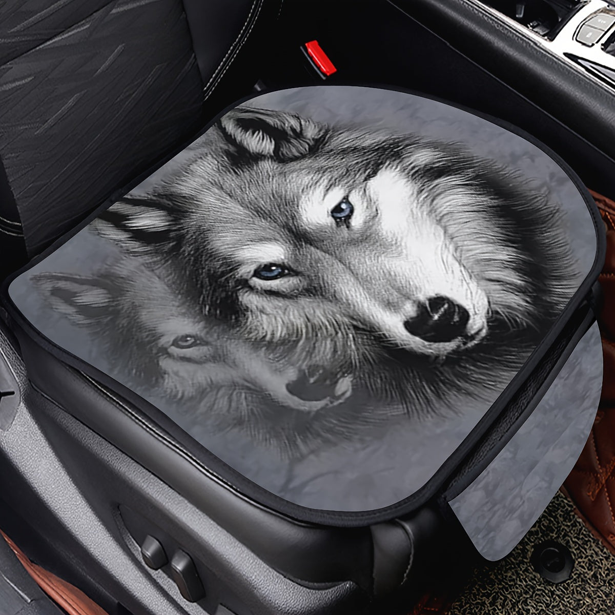 Gray Wolf Print Car Seat Cushion Set
