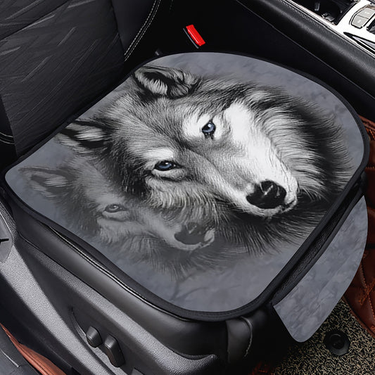 Gray Wolf Print Car Seat Cushion Set