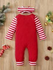 Christmas Letter Print Striped Bodysuit & Headband Baby Set