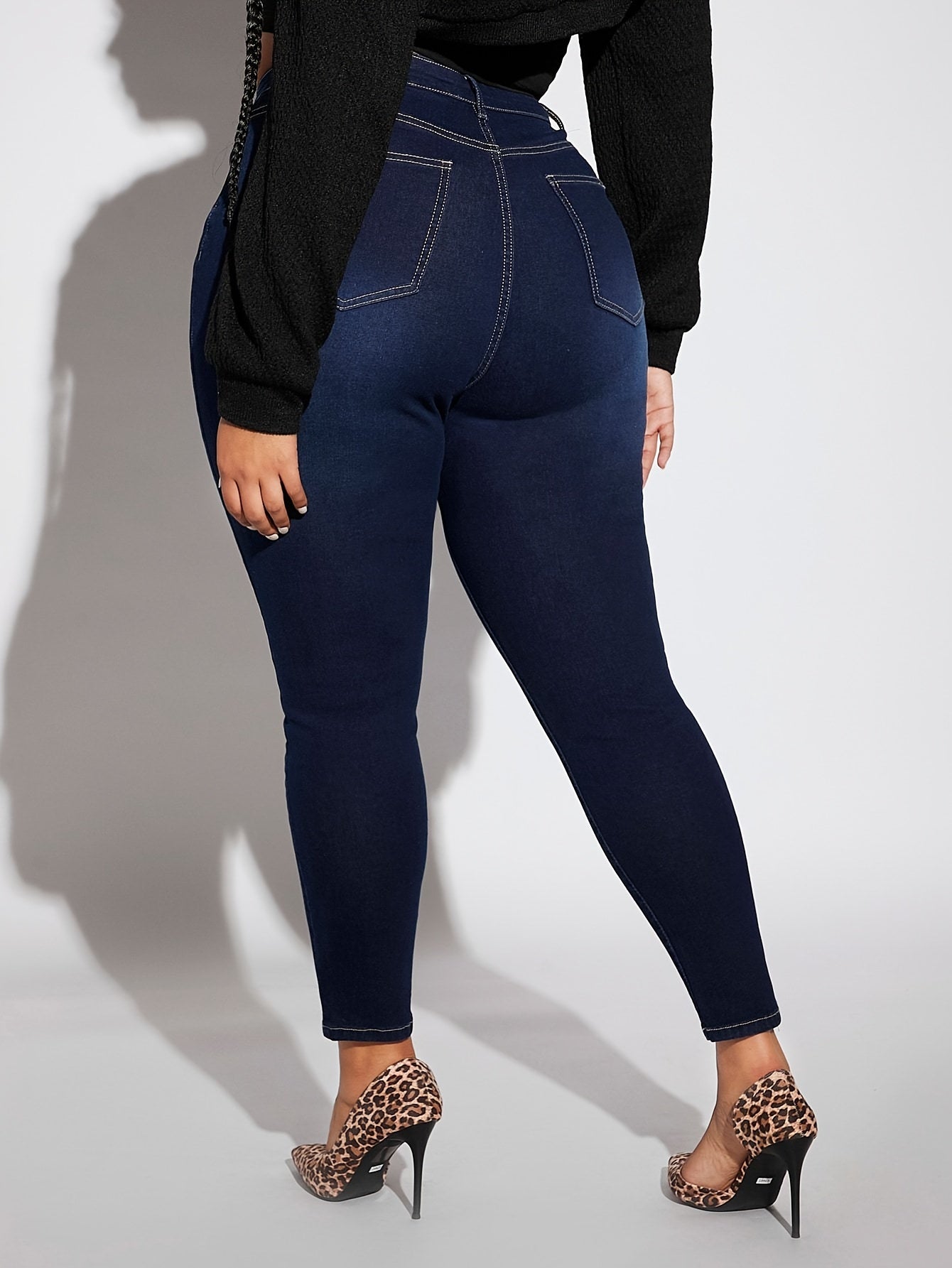 Retro Jeans Women's Plus Solid Button Fly High Rise