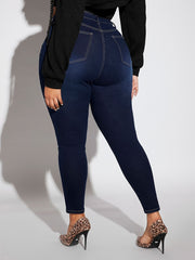 Retro Jeans Women's Plus Solid Button Fly High Rise