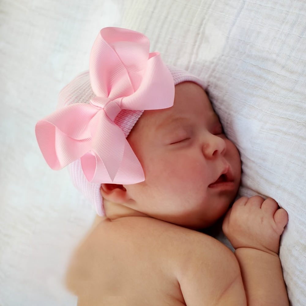 Newborn Infant Bow Knitted Head Wrap Hospital Hat Turban Headband Headwear